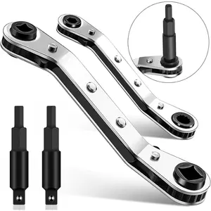 2 count HVAC Service Wrench Set, 3/16" to 3/8" & 5/16" x 1/4", HVAC Tools with 2 Hex Bit Adapters for Air Conditioning and Refrigeration Equipment Repair