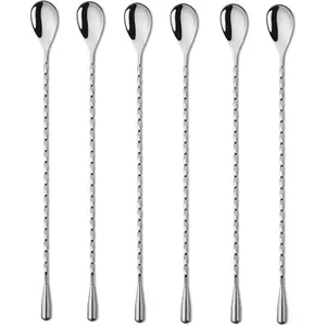 6 Pcs 12 Inch Bar Mixing Spoon Cocktail Spoon Stainless Steel Bar Long Spoon With Spiral Pattern