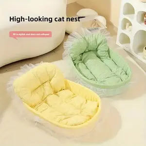 Adorable Princess Cat Sofa Bed Luxurious All-Season Comfortable Pet Bed for Cats and Dogs Washable Removable Mat Soft Hair-Resistant Vintage Cute Style with Ruffle Details Multiple  Stylish Decorative Accessory Shaped Beds