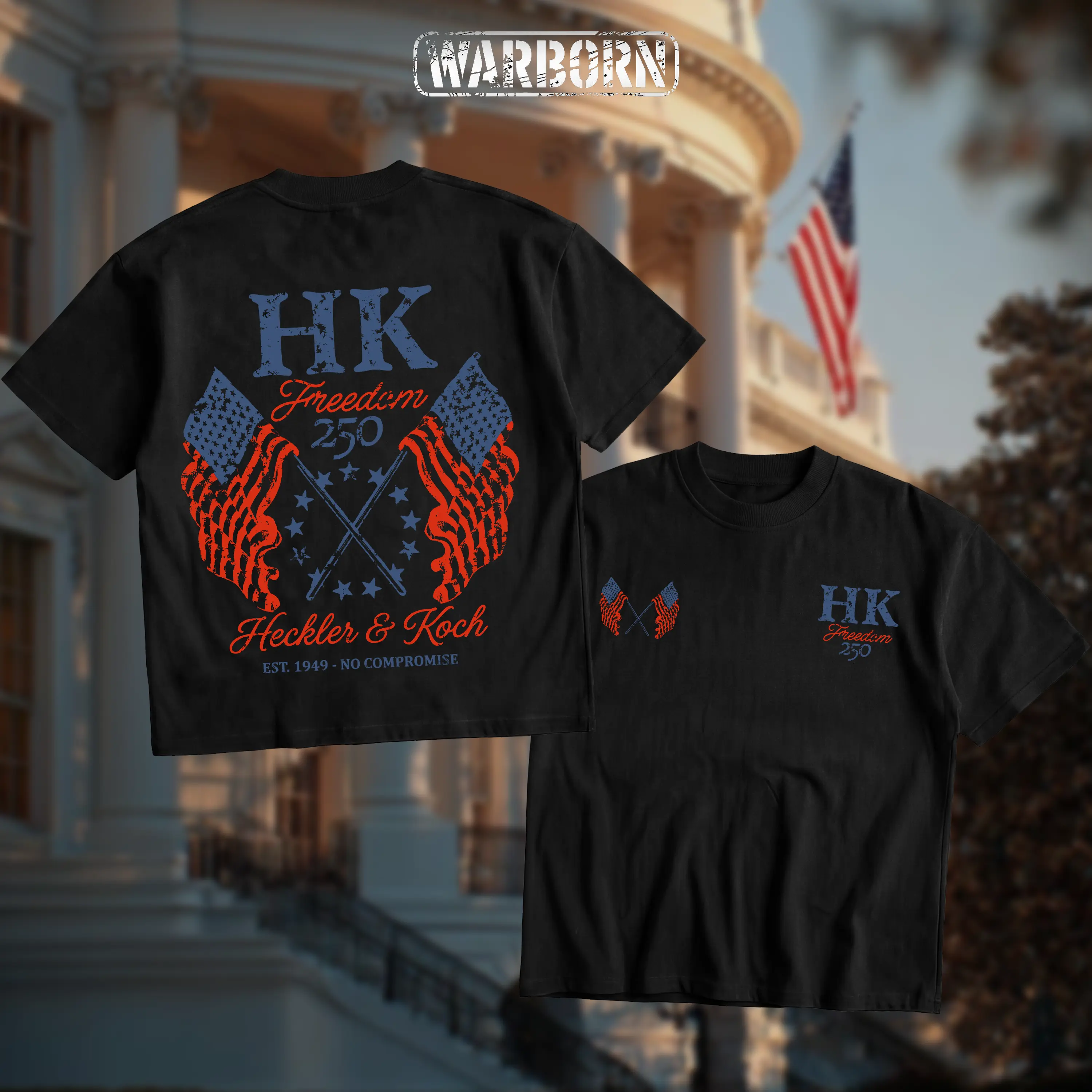 WARBORN Heckler & Koch Freedom 250 T-Shirt/Hoodie , Unisex Short Sleeve, 100% Cotton Casual Menswear, Gun Shirt Tactical Gear, Graphic Good Shirt, Made In USA.