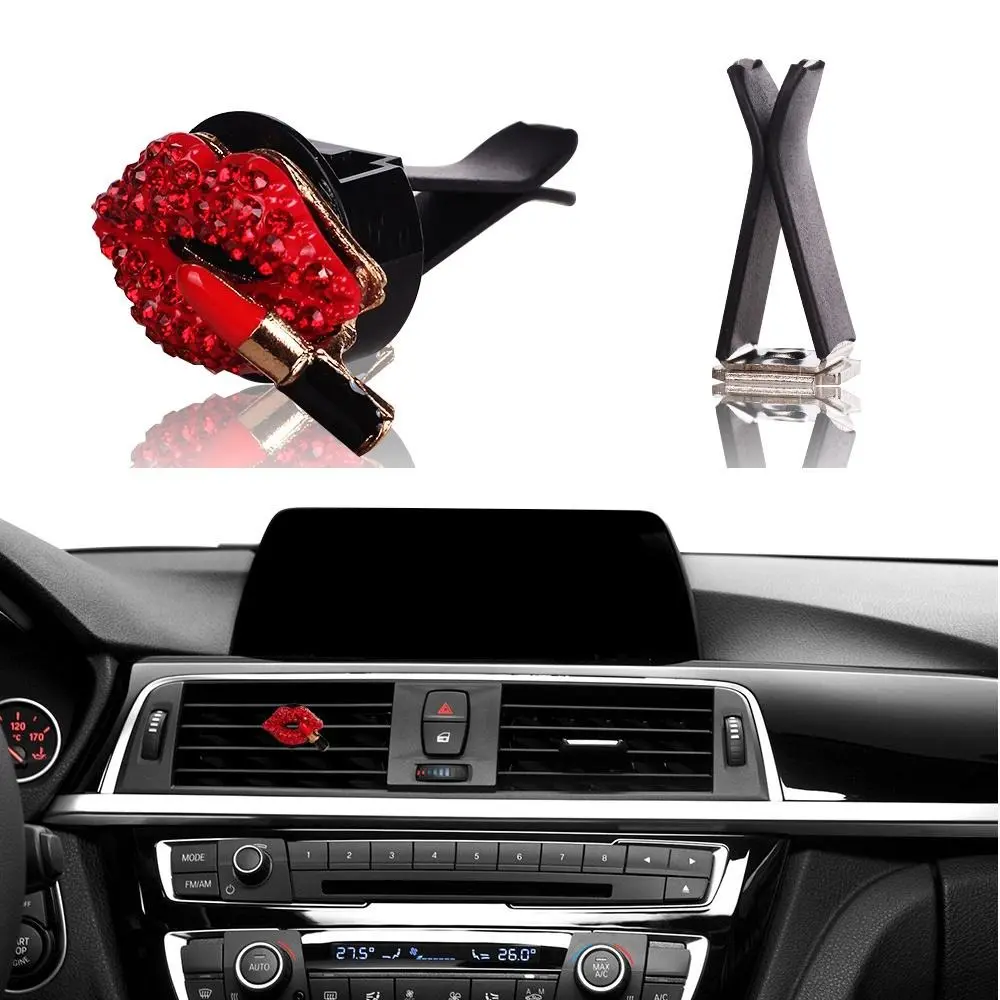 Rhinestone Lipstick Design Car Air Freshener Vent Clip - Sparkling Crystal Car Interior Decor