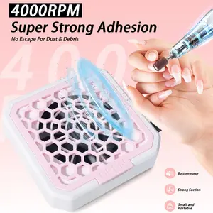 Advanced Compact Nail Dust Collector, Portable & Strong Suction Vacuum Fan Dust Extractor with Honeycomb-Shaped Removable Dust Cover, 4000 RPM Nail Dust Fan with Reusable Filter, Low Noise Dust Collector, for Acrylic Nails Polish, for Salon & Home, Pink,