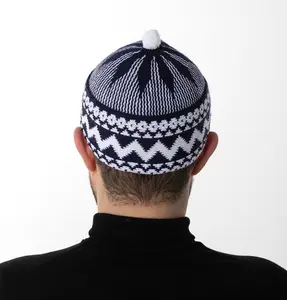 Men's Premium Islamic Haji Knitted Kufi - Navy Blue