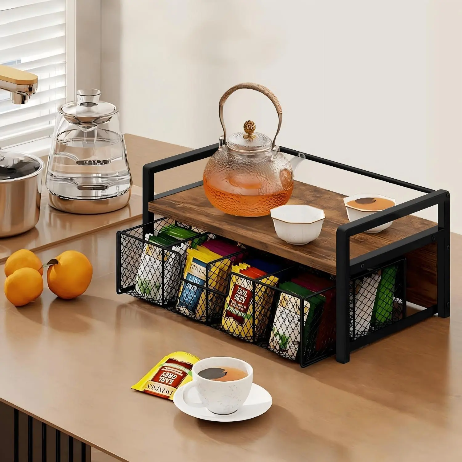 High-Quality Coffee Pod & Tea Bag Organizer with Smooth Slide-Out Pull Design, Durable Materials Coffee Station Accessory for Kitchen Counter, Office Desktop, RV, Bathroom Vanity Storage