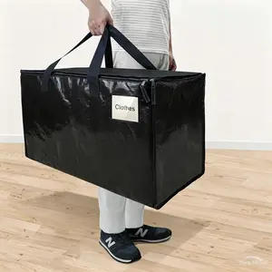 6 Pack Black Heavy Duty Moving Bags Large Storage Totes with Visible Labels Wrap Around Handles Space Saving Alternative To Boxes Perfect for Change of Seasons Back To School