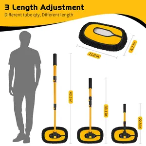 Ergonomic Design Car Wash mop with Long Handle, 43" Car Cleaning Brush with Extension Pole, Microfiber Material, Exterior Washer Mop for Washing Roof Truck Camper Caravan Boat