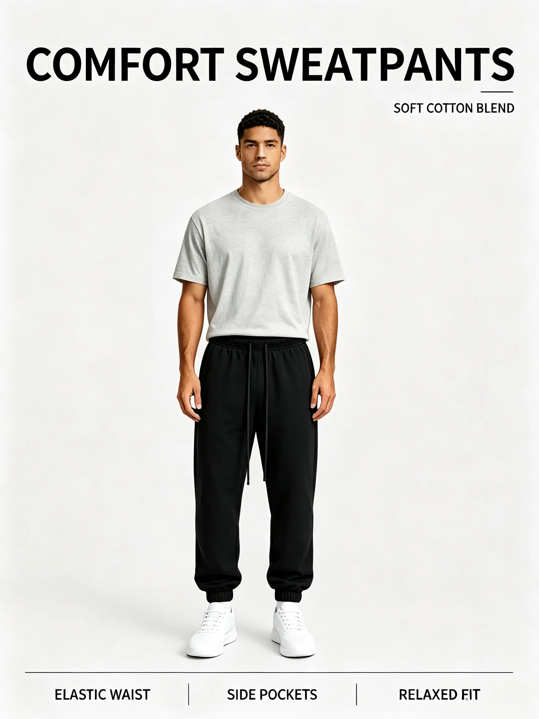 Comfort Sweatpants - Soft Cotton Blend with Elastic Waist, Side Pockets, and Relaxed Fit for Ultimate Comfort