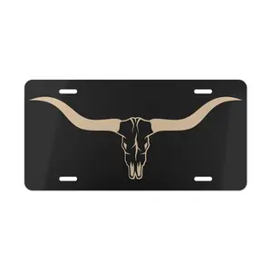Western License Plate, Long Horn Accessory, Boho Cow Skull License Plate, Black Vanity License Plate, Cute Car Accessory, Boho Cowgirl Gift