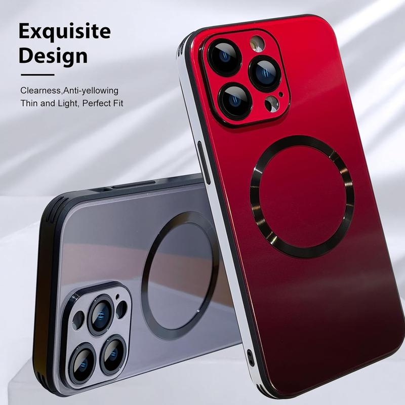 ROTUNOE Case for iPhone 16 Pro Max 15 14 13 12 11 Pro Max Case, Support for Magsafe, Magnetic Wireless Charger Case, Gradient Glass Back Cover with Full Camera Lens Protector Cover