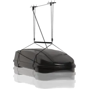 Heavy-Duty Cargo Box Garage Pulley System, Ceiling Hoist Kit for 8–10 ft Ceilings, 150 Lbs Capacity with Dual Fixed-Point Design, Adjustable Lifting Straps, Ideal for Ceiling Mounted Storage Racks