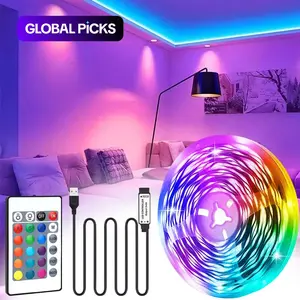 5V RGB LED Light Strip with 24-Key IR Remote Control, USB-Powered Color-Changing LED Strip, Interior Led Lights for Rooms, Kitchens and Holiday Atmosphere Lighting, Led Lights Strips