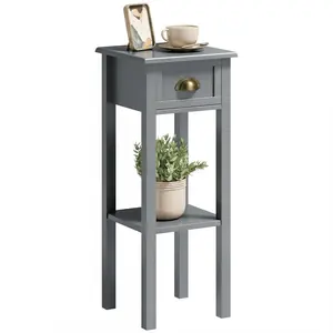 Narrow Side Table Gray 11.75 Inch With Drawer And Shelf Fits Tiny Spaces Next To Sofa Bed Or Wall Anti Tipping Strap