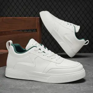 CORASUN Men's Fashion Leisure Shoes, Off-White & Green Breathable PU Leather Sneakers, Soft Wear-Resistant PVC Sole for Walking & Outdoor Sports, Easy-Clean Waterproof Casual Footwear for Adult Males