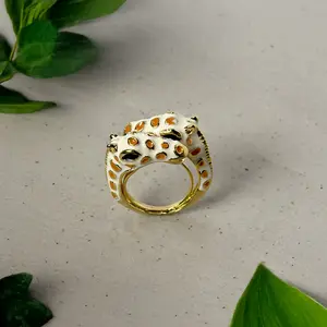 White Enamel Giraffe Ring, Handmade Ring, Trendy Jewelry