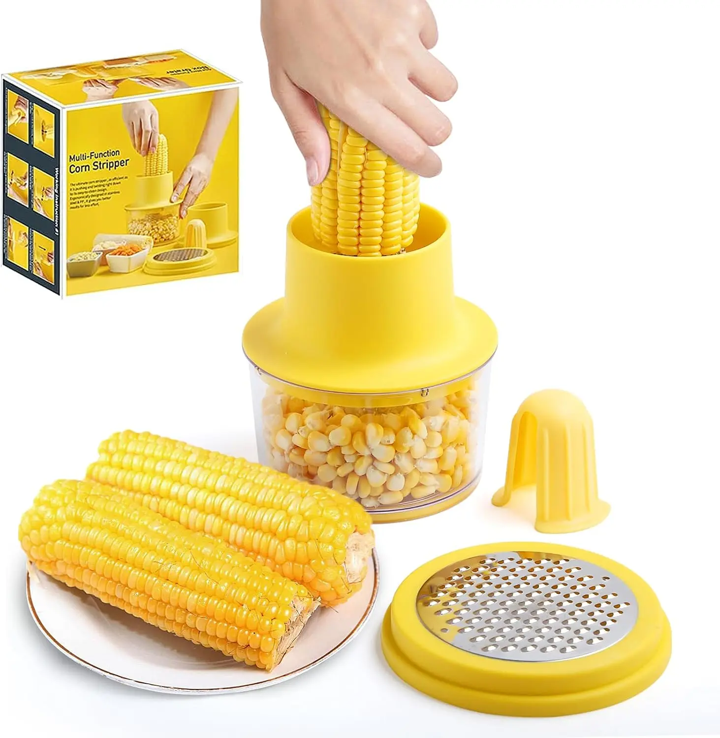 Corn Peeler, Corn Stripper, Corn cob Stripping Tool Corn Cutter & Remover with Built-In Cup Grater, Corn Kernel Cutter Ginger Grater