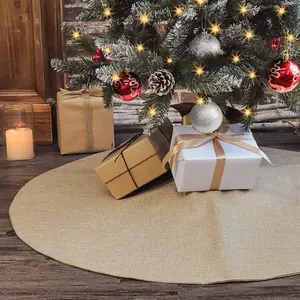 36 inches Small Double-Layer Burlap Plain Christmas Tree Skirt Rustic Jute for Xmas Holiday Home Decor Fall Winter Farmhouse Brown Burlap Indoor Christmas Decorations
