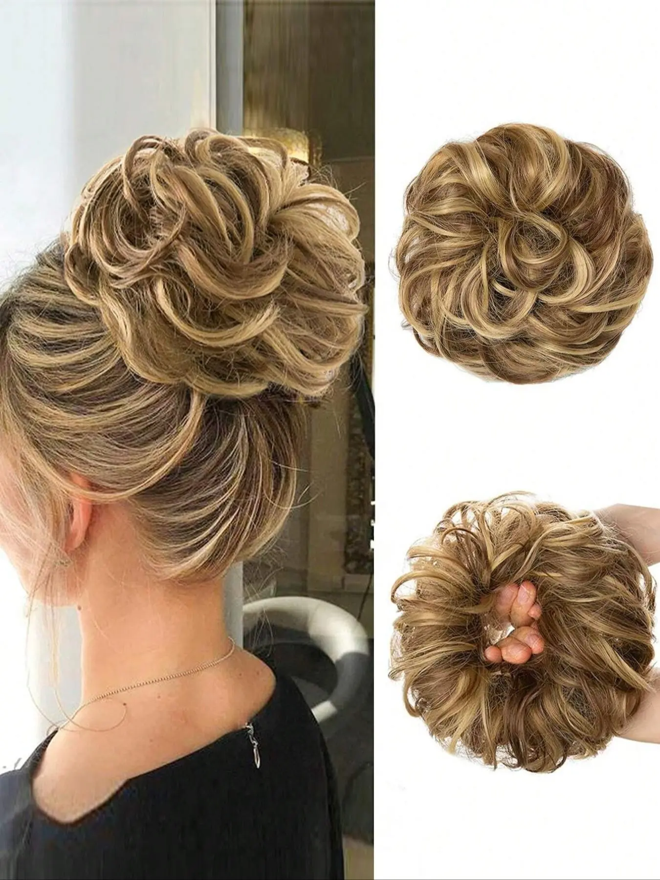 Messy Bun Hair Pieces Hair Extensions Wavy Curly Scrunchies Synthetic Chignon Hair Extensions Thick Updo Hairpieces for  Daily Wear and Cosplay Parties, Party Hairstyles, Natural Look Bun , Durable Hair Bun Water Wave Curly Synthetic Soft Hairpieces