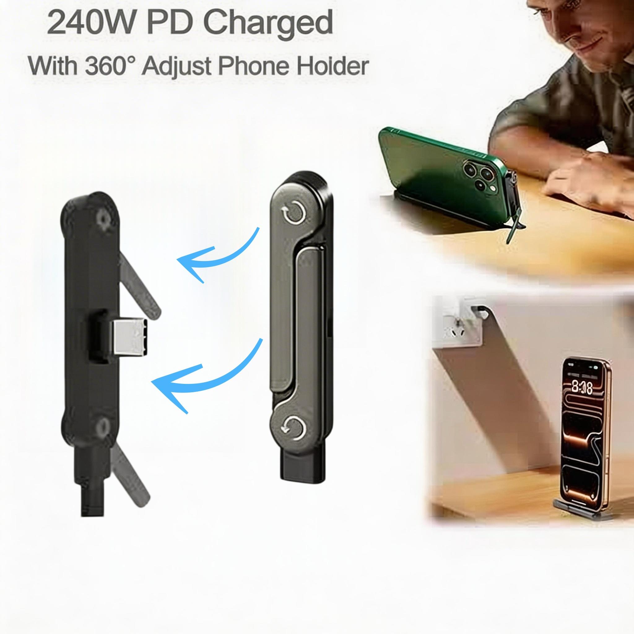 Dual Pack 2-in-1 Charging Plug with 360° Swivel Stand, Compatible with iPhone, Galaxy & Type-C — No Cable Included, Ideal for Everyday Use