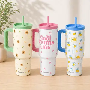 SANDJEST 40oz Locking Lid Silicone Straw Tumbler with Handle, Leak Proof Insulated Stainless Steel Travel Mug, Cup Holder Friendly Base, Gift for Her