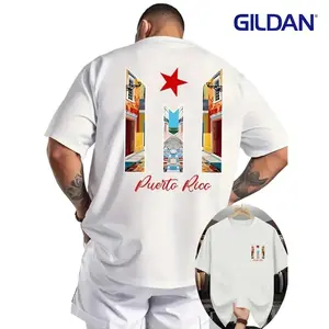 GILDAN Men's Puerto Rico Pride T-Shirt, Unique Back Tattoo Pattern & Chest Logo, Breathable Loose Fit Summer Tee, Show Your PR Heritage, Sizes S-4XL, Perfect Gift for Boricuas, Casual Outdoor Streetwear.