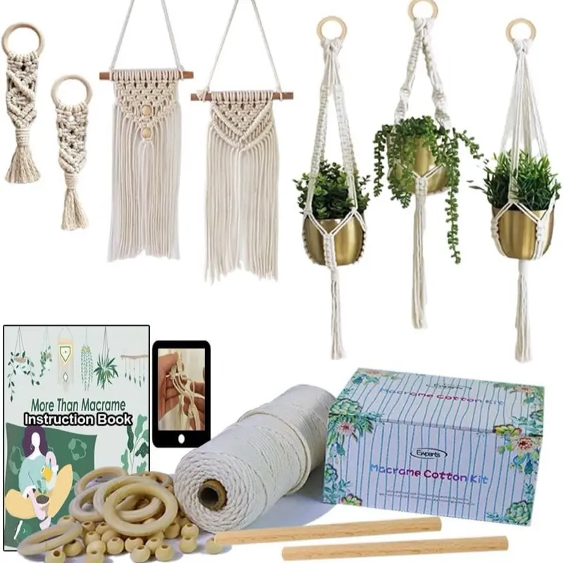 Macrame Kit for Beginners – DIY Wall Hanging & Plant Hanger with Beads & Rings