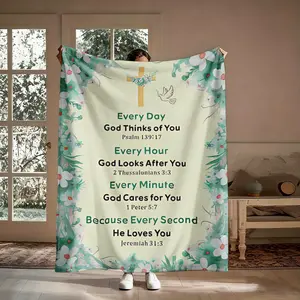 God's Love Bible Verse Flannel Throw Blanket, Soft Cozy Christian Floral Blanket, Warm Religious Home Decor for Sofa Bed, Perfect Gift for Believers
