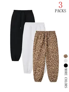 Men's & Women's Casual Leopard Print Joggers Set, Fall Winter Thick Drawstring Elastic Loose Fit Pants, Sporty Daily Wear