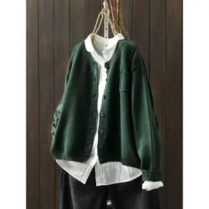 Plus Size Solid Buttons Cardigan, Casual Long Sleeve Pocket Cardigan, Women's Plus Size?Clothing Collar Fabric Knitwear Womenswear