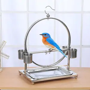Colourtree Portable Desktop Bird Perch Stand with Removable Tray Training Toy for Parrots Lovebirds Cockatiels Stainless Steel High Quality