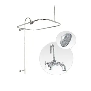 48 Inch Deck Mount Clawfoot Tub Shower Enclosure with Gooseneck Faucet and Rain Shower Head in Chrome
