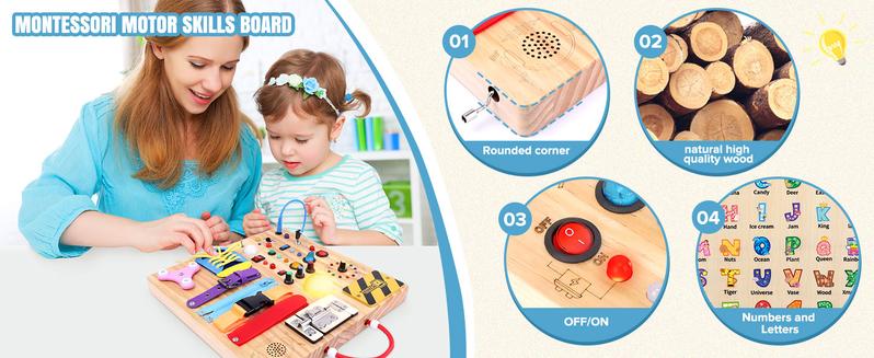 Hoarosall 23 in 1 Toddler Busy Board Montessori Toys for 1-3 Year Olds with 15 Switches 26 LED Lights Music Box Locks Zippers Sensory Playset for Infants Hoarosall 23 in 1 Toddler Busy Board Montessori Toys for 1-3 Year Olds with 15 Switches 26 LED Lights Music Box Locks Zippers Sensory Playset for Infants