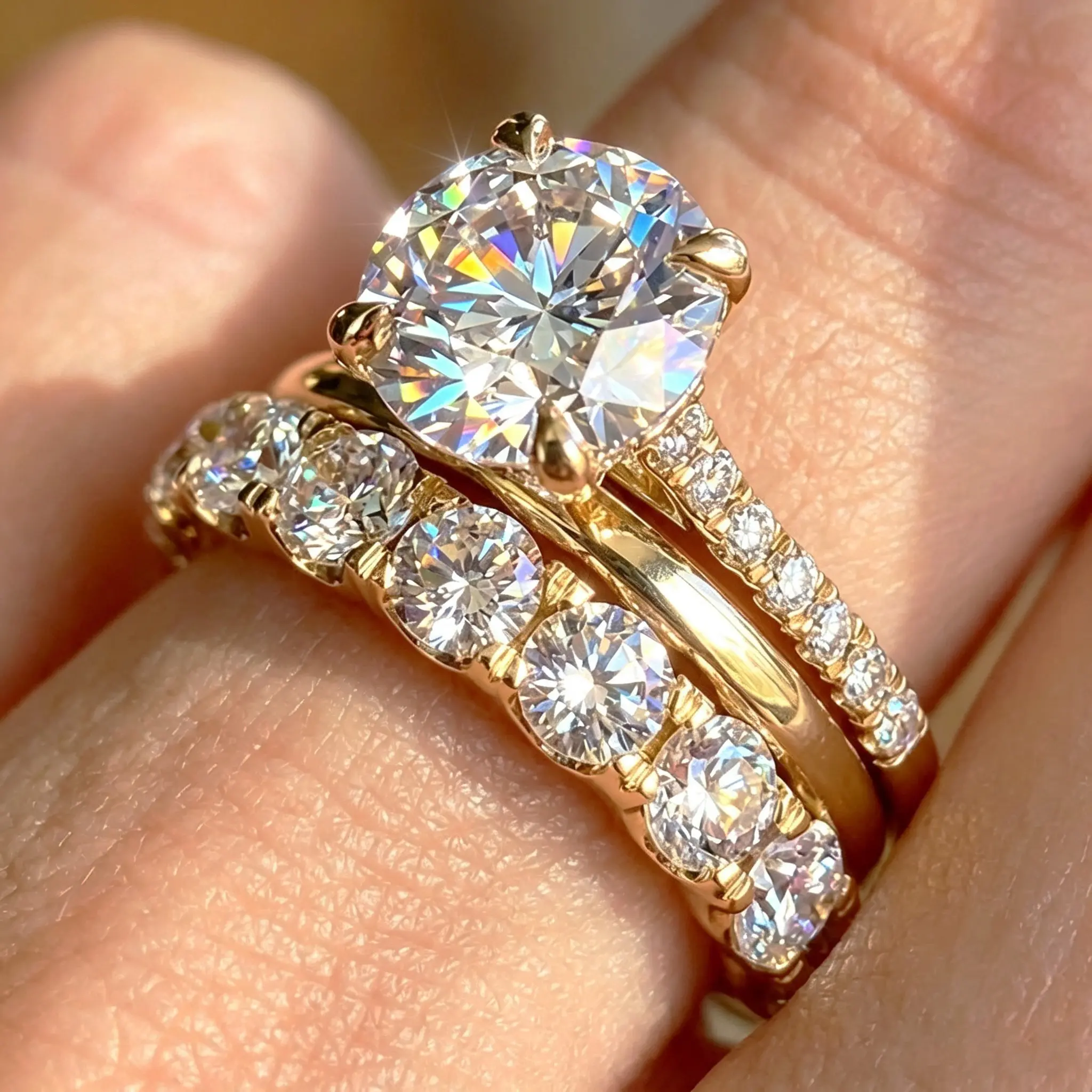 14K Gold Plated 3-Piece Stackable Engagement Ring Set  Cubic Zirconia Anniversary Promise Bands