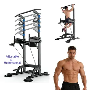 Versatile Home Gym Power Tower - Adjustable Pull-Up and Dip Bar System, Stainless Steel, 5-in-1 Versatility, Space-Efficient Design, Ideal for Calisthenics and Home Fitness - Lat Pulldown Machine