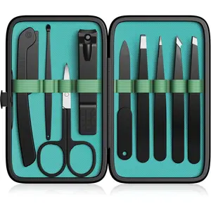 Tweezers and Nail Clipper Set,9 Pcs Professional Stainless Steel Tweezers Kit-Great Precision Tweezers with Curved Scissors and Eyebrow Razor for Daily Beauty Tools with Leather Travel Case