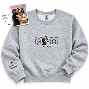 Embroidered Mama Sweatshirt, Custom Mom Portrait Sweatshirt, Personalized Kids Photo Embroidery, Varsity Style Mama Gift, Mother’s Day Birthday Gift for Mom, Hoodie Mommy Sweatshirt