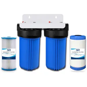 Well Water Whole House Filtration System Dual Stage Complete System Commercial Grade Sediment Odor Taste Rust, 1" Ports