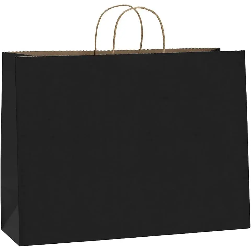 Black Paper Bags with Handles, 16x6x12 In 50-Count Bulk FSC Compliant Recycled Paper Sacks, Large Customers' Shopping Bags Good for Art or Craft Show, Office Stationery & Gift Wrapping Use