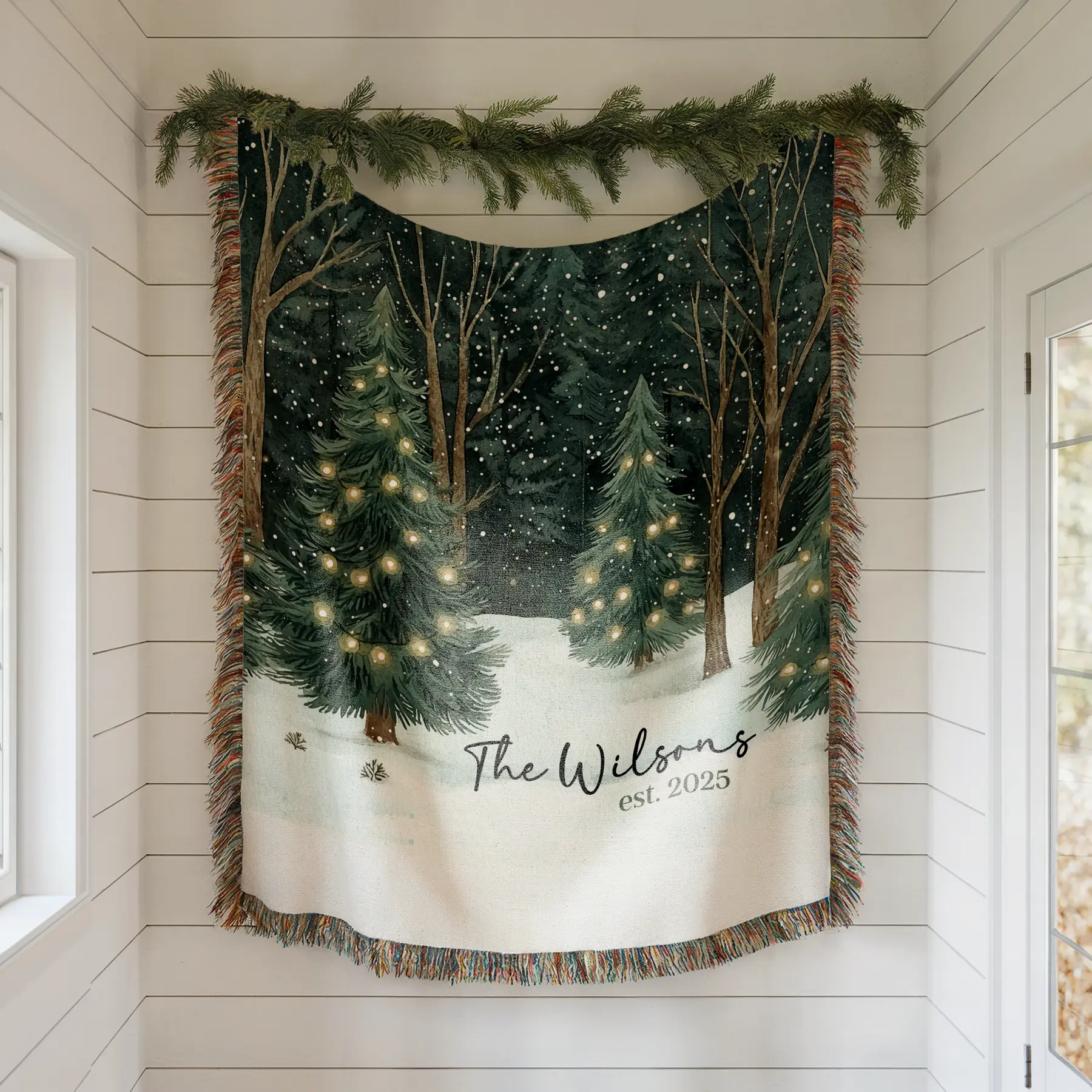 Christmas Forest Woven Blanket, Holiday Keepsake Blanket 100% Cotton Christmas Forest Woven Blanket, Holiday Keepsake Blanket 100% Cotton