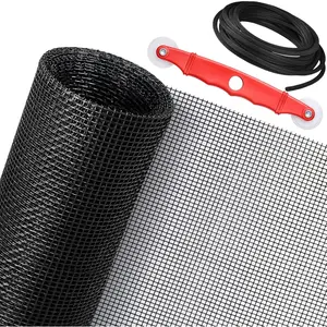 DIY Adjustable Window Screen Replacement Kit 48'' x 99'' Black Fiberglass Mesh with Rolling Tool and Screen Retainer Spline for Window Door Patio