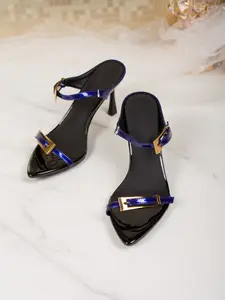 Elegant Patent Leather High Heel Sandals, Metallic Buckle Pointed Toe Thin Heels, Stylish Summer Shoes for Women, Party Footwear