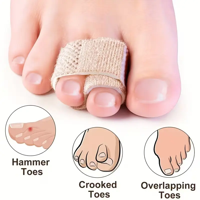 Adjustable Toe Support Bracket with 6pcs - Reusable Polyester Strap for Hammer Toes, Curved And Overlapping Toes | Lace-Up Design, Hand-Washable Toe Support Only | Comfortable Fit | Made of Polyester, Toe Protector