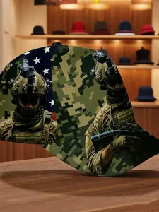 American Flag Camo Baseball Cap with Army Design, Military and Freedom Theme, Fitted Street Style Hat for All Seasons