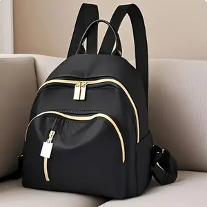 2026 New Women'S Nylon Small Size Backpack, Multi-Zipper Black Small Backpack, Adjustable Straps, Durable Casual Daypack, Cute College Bookbag, Soft Travel Bag