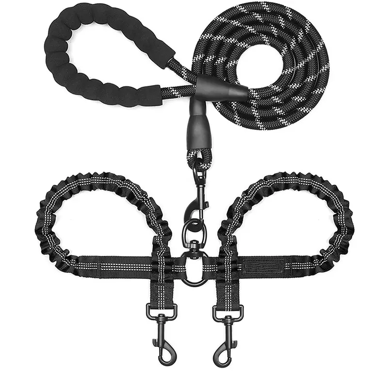 Dual Dog Leash - 360° Swivel, No Tangle Walking Leash with Shock Absorbing, Bungee Leashes for Two Dogs