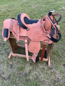 Premium Team Roping Saddle Package – Roughout Leather with Black Cayman Bicycle Seat & Matching Tack Set