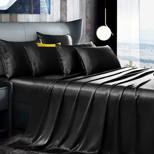 7 count Black Satin Sheets California  Silky Satin Bed Sheets Set, Luxurious & Soft Satin Bedding Set - 1 Satin Fitted Sheet, 1 Satin Flat Sheet, 4 Satin Pillowcases + 1  Pillow case
