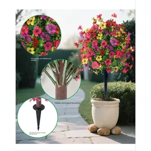 24" Large Artificial Outdoor Flowers with Stake, UV Resistant Faux Floral Bush for Garden Porch Decor,Faux Plastic Plants Fake Greenery with Ground Stake for Patio Window Box