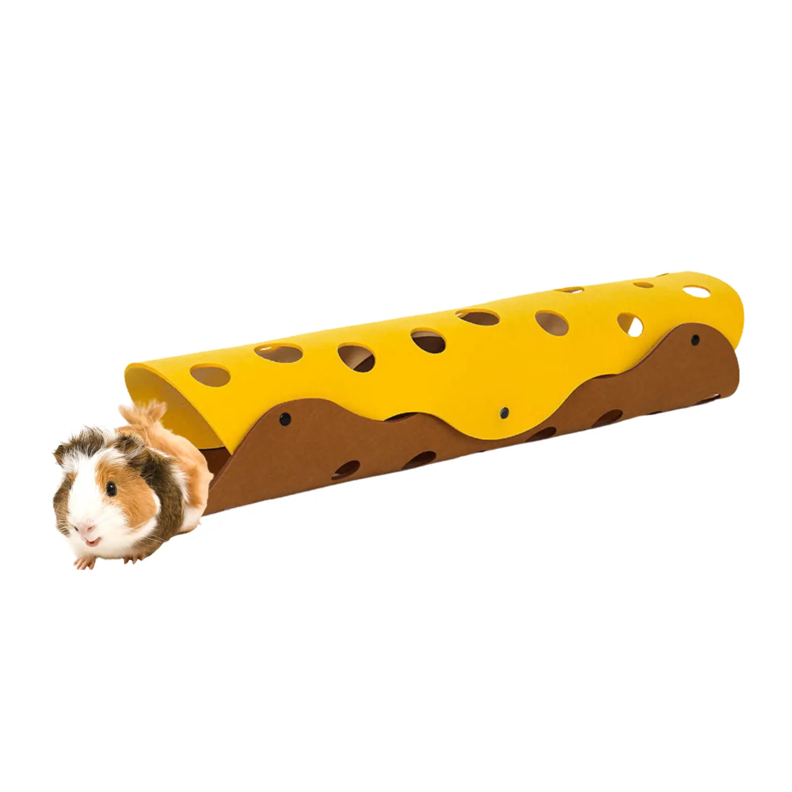 CAVYPOP Fleece Guinea Pig Tunnel Hideout with Snap Fasteners, 26×11×8 in Detachable, Durable, Supportive Washable Cheese-Hole Tube for Rabbits, Cage Corner Indoor Enrichment That Encourages Indoor Play (Brown)