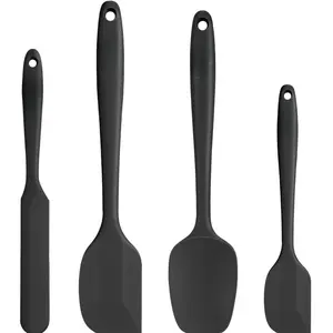 4 pack Silicone Spatula Set, Food Grade Rubber Spatula High Heat-Resistant Premium BPA-Free One Piece Seamless Design Cooking Spatulas(Black)