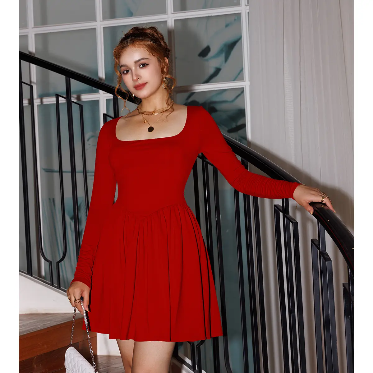 OYS Women's Casual Long Sleeve Square Neck Back Belt A Line Ruffle Hem Mini Dress with Pockets - TikTok Shop OYS Women's Casual Long Sleeve Square Neck Back Belt A Line Ruffle Hem Mini Dress with Pockets - TikTok Shop